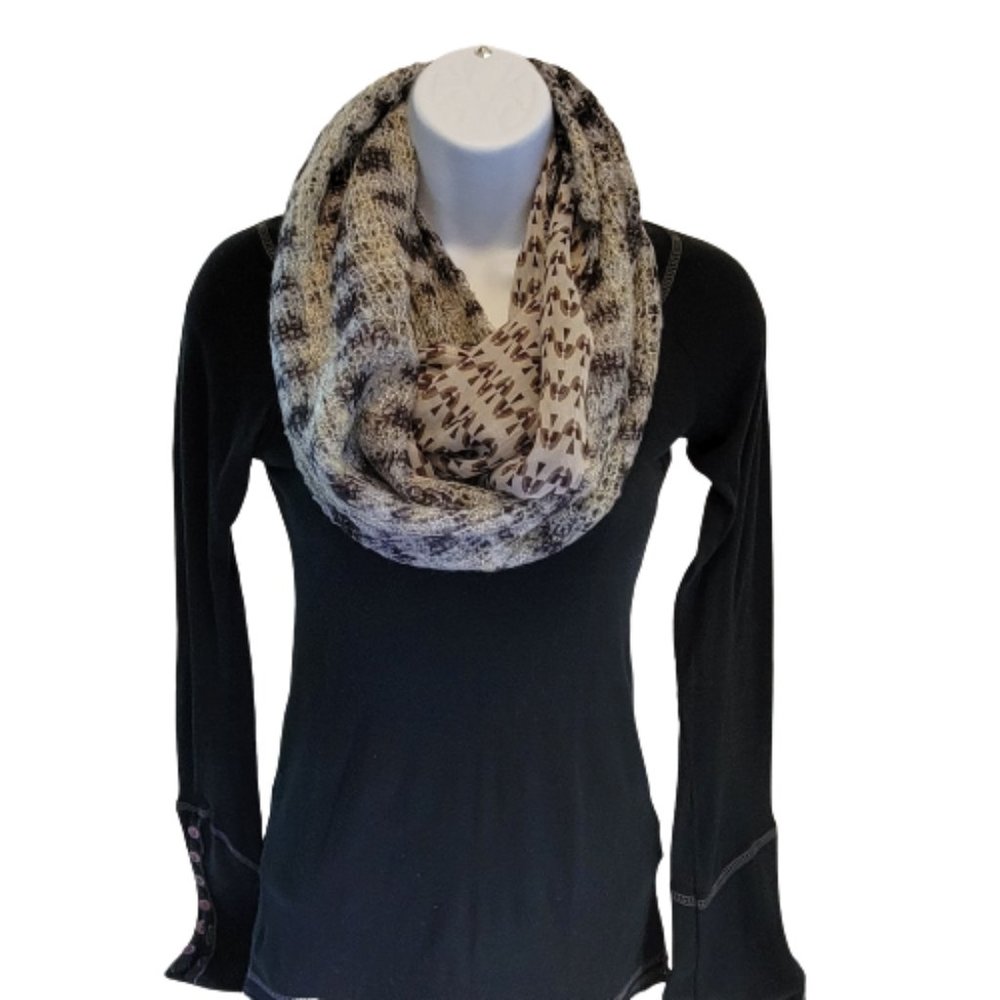 LOFT Dark Navy Blue, Grey and Tan Infinity Scarf, 2 sided, NWOT - Picture 3 of 14